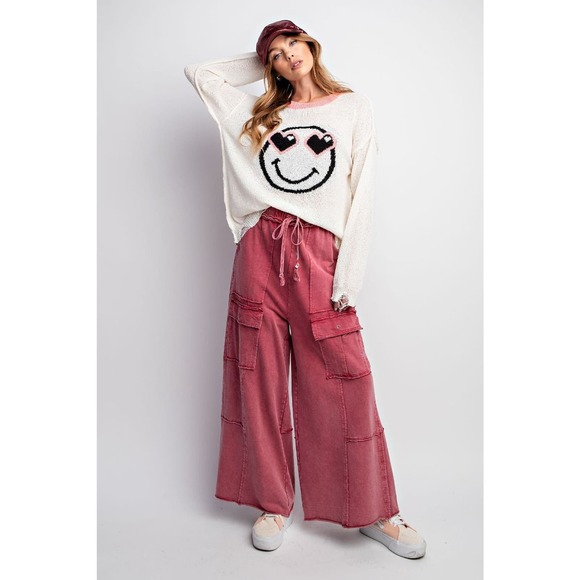 Easel Cherry Red Wide Leg Cargo Pants - Picture 4 of 5